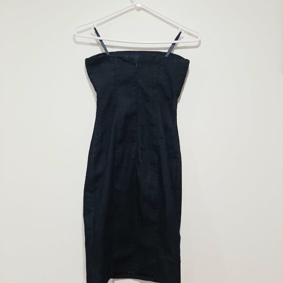 Unique Le Chateau strapless denim dress with pleats - Picture 3 of 12